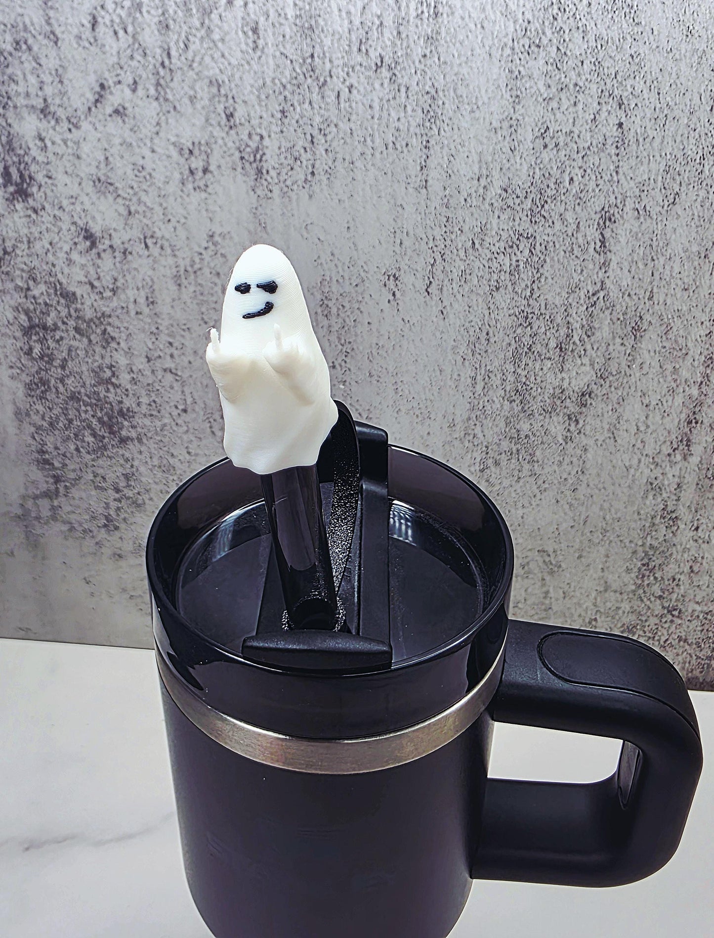 Rude Ghost Flipping Bird Finger Stanley Straw Cover – Halloween Tumbler Accessory Charm to Keep Bugs & Debris Out | Fits 20oz 30oz 40oz Cups