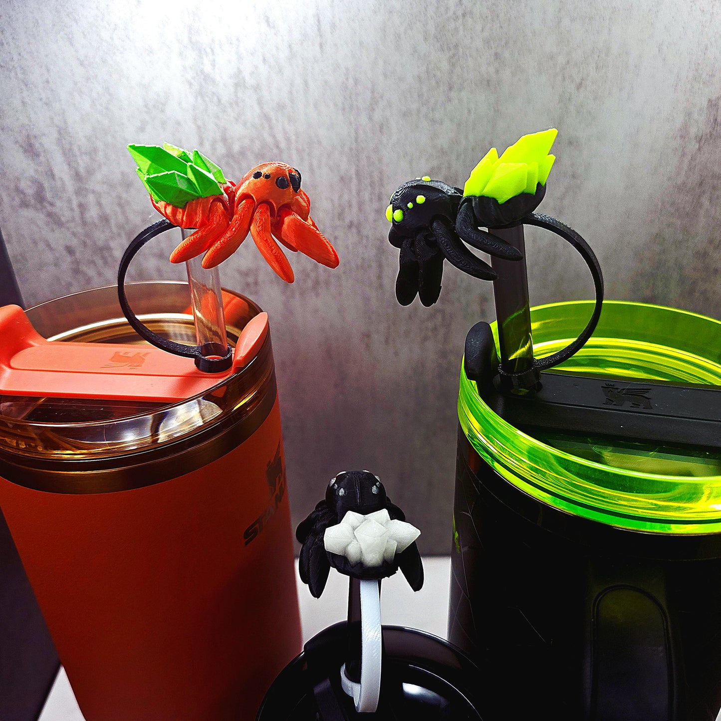 Cute Crystal Spider Stanley Straw Cover Flexible Body Crystal Gemstone Custom Colors and Glow-in-the-Dark Option | Tumbler Accessory Charms