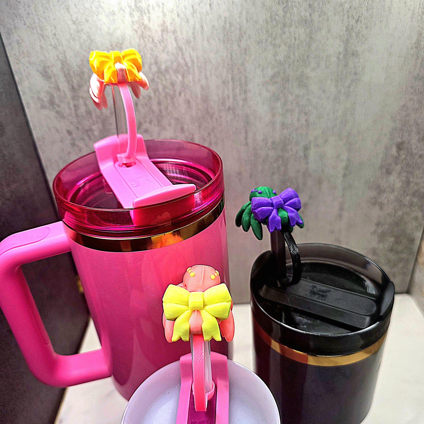 Cute Bow Spider Stanley Straw Cover Flexible Body Bow Ribbon Custom Colors and Glow-in-the-Dark Option | Tumbler Accessory Charms