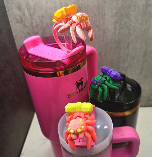 Cute Bow Spider Stanley Straw Cover Flexible Body Bow Ribbon Custom Colors and Glow-in-the-Dark Option | Tumbler Accessory Charms