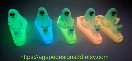 Cute Glow-in-the-dark ghost walking dog lid topper for 30/40oz Stanley! Charged by light, spooky-cute, and perfect for Halloween