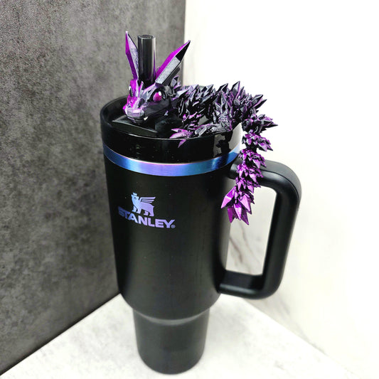Crystal Dragon Straw Topper for Stanley Tumbler | Flexible Fantasy Cup Charm | Magical Drinkware Accessory Gift | Tumbler Accessories Charms