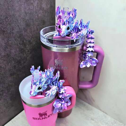 Cherry Blossom Dragon Straw Topper for Stanley Tumbler | Fantasy Floral Cup Charm | Cute Spring Dragon Accessory for Drinkware