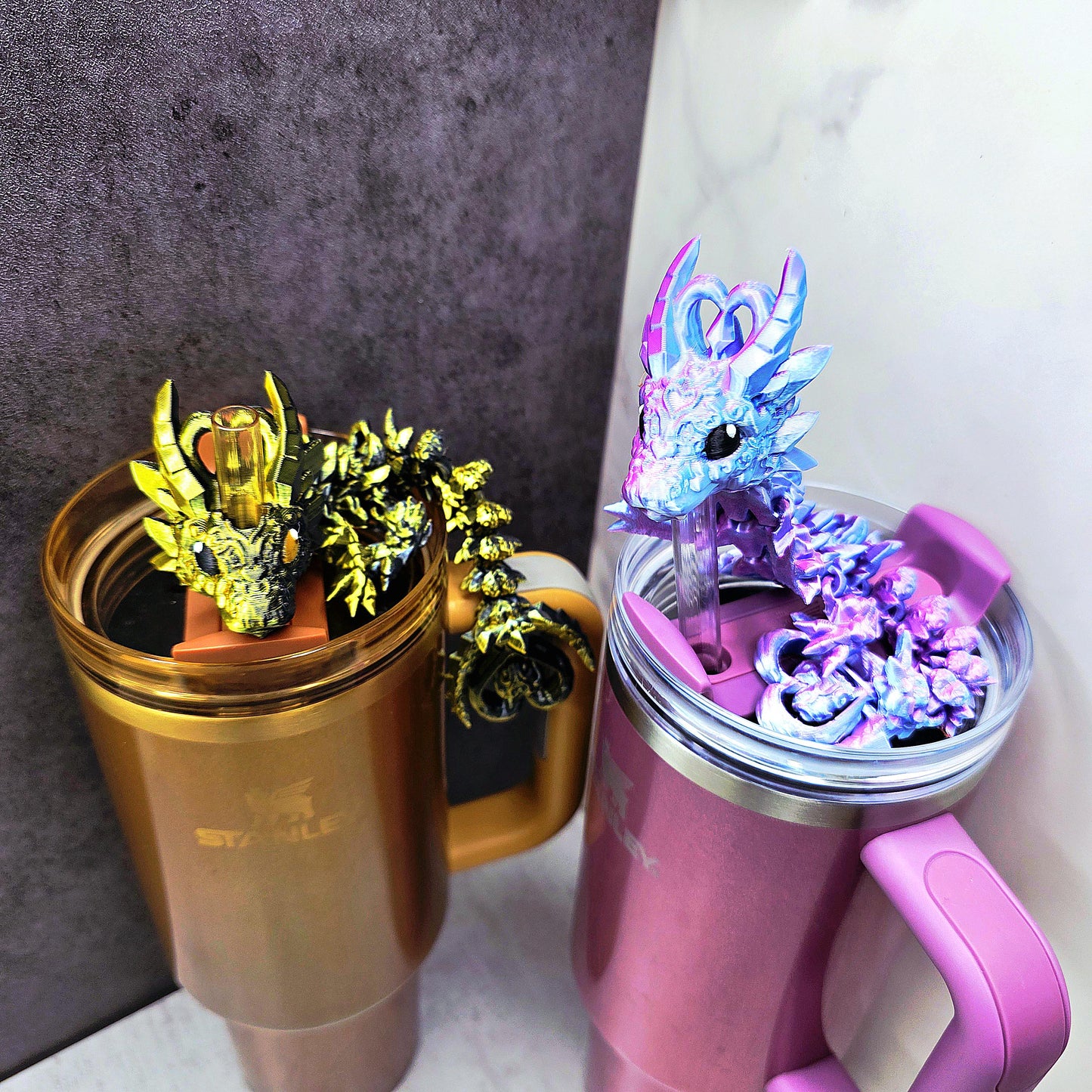 Dark Heart Dragon Stanley Straw Topper | 3D Printed Gothic Dragon Accessory | Fits 20oz 30oz 40oz Tumblers | Fantasy Cup Charm Bundle Option