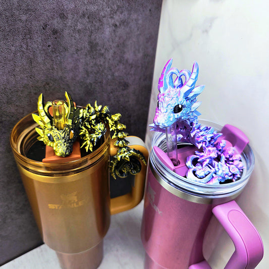 Dark Heart Dragon Stanley Straw Topper | 3D Printed Gothic Dragon Accessory | Fits 20oz 30oz 40oz Tumblers | Fantasy Cup Charm Bundle Option