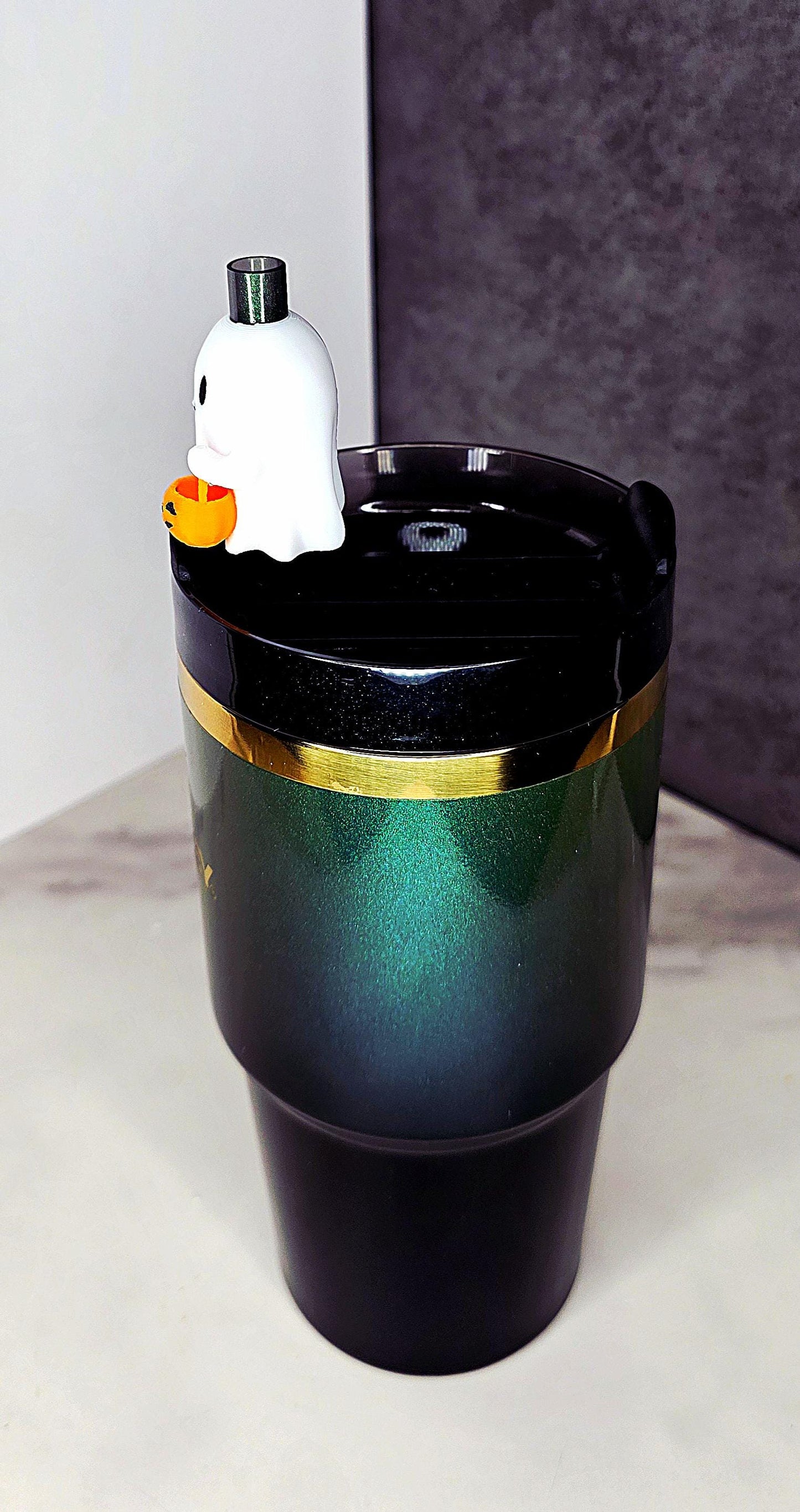 Cute Trick or Treat Ghost Straw Topper Charm for Tumblers – Fits 7-10mm Straws | Halloween Tumbler Accessory | Jack-o’-Lantern Design