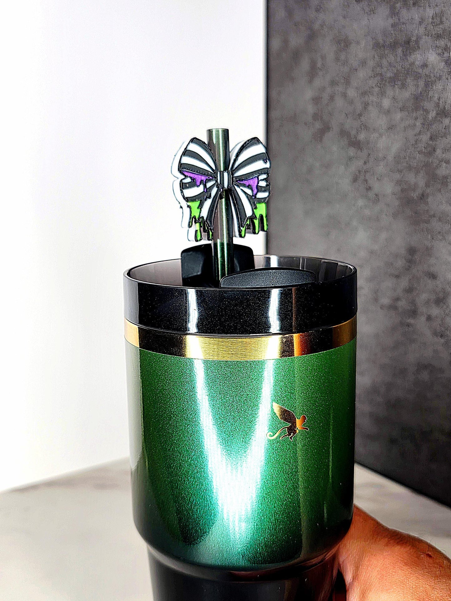 Spooky Slime Bow Straw Topper – 3D Printed Tumbler Accessory for 7–10mm Straws | Creepy Cute Halloween Charm | Custom Colors