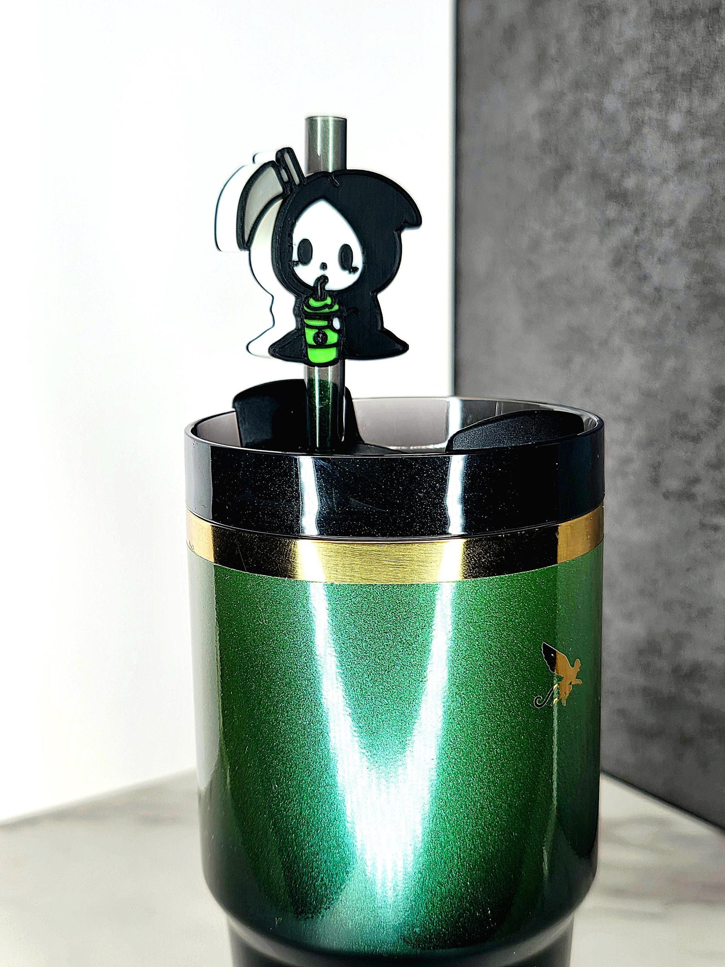 Cute Grim Reaper With Tumbler Straw Topper Charm – Halloween Tumbler Accessory | 3D Printed for 7–10mm Straws | Spooky Cute Cup Charm