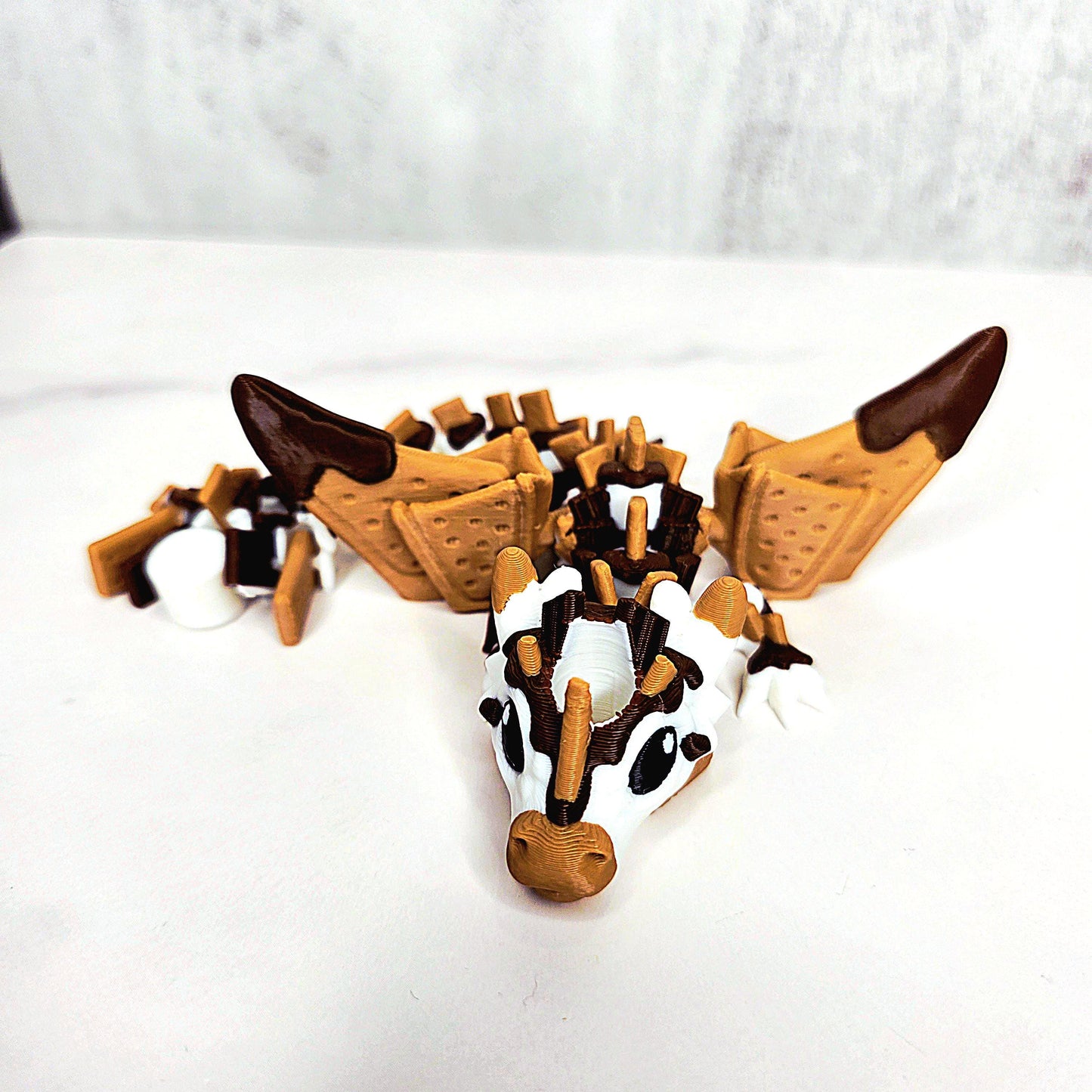 S’mores Dragon Stanley Straw Topper – Flexible 3D Printed Tumbler Accessory Charm with Marshmallow Scales, Graham Cracker Wings & Cow Face