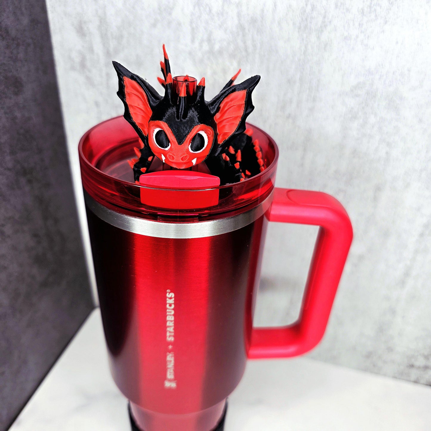 Vampire Bat Dragon Stanley Straw Topper – Spooky 3D Printed Tumbler Accessory Charm for Halloween | Custom Colors To Match Cups