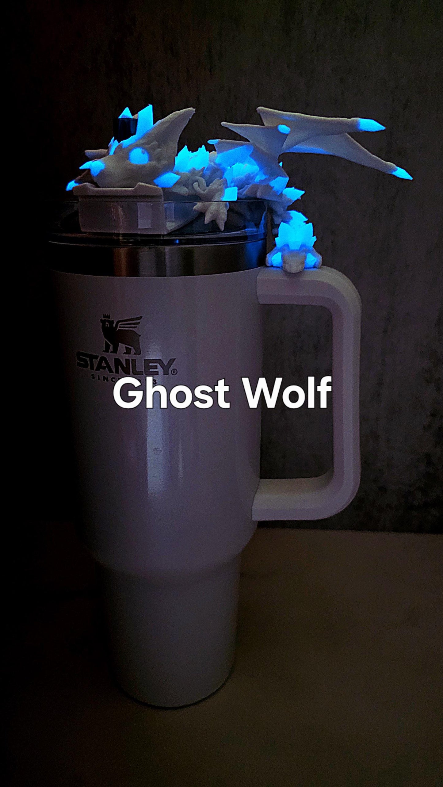 Glow in the Dark Wolf Dragon Stanley Straw Topper Tumbler Accessory Charm – Dire, Ghost, Werewolf, Grey Wolf | Matching Boot Bundles