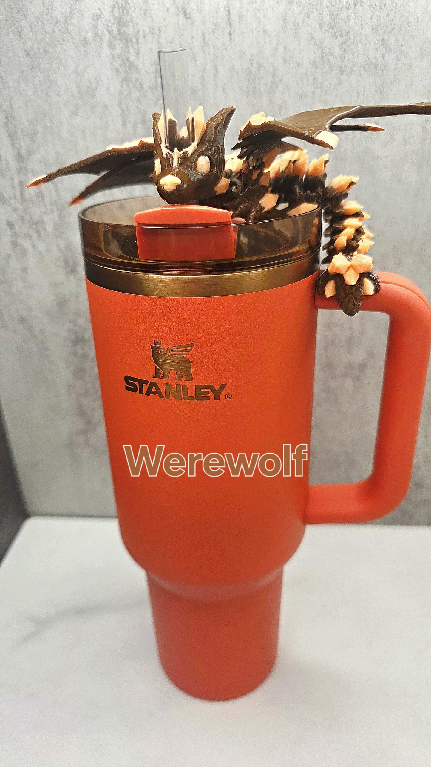 Glow in the Dark Wolf Dragon Stanley Straw Topper Tumbler Accessory Charm – Dire, Ghost, Werewolf, Grey Wolf | Matching Boot Bundles