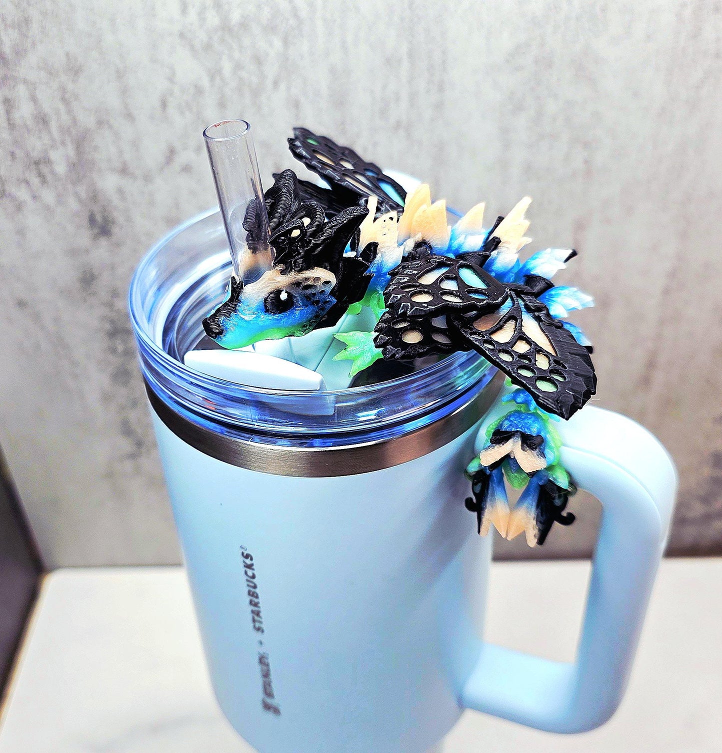 Rainbow Fae Dragon Stanley Straw Topper – Cute Butterfly Tumbler – Colorful or Glow-in-the-Dark Fantasy Cup Fairy Accessory Charm