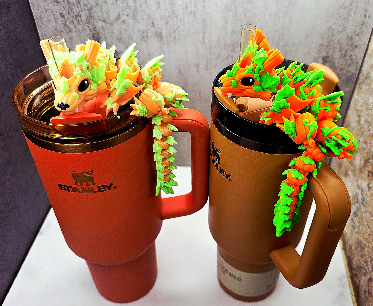 Pumpkin Dragon Stanley Straw Topper – Fall Halloween Tumbler Accessory Charm with Glow-in-the-Dark Option | Fits 20oz 30oz 40oz Stanley Cups
