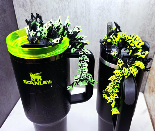 Spider Webbed Dragon Stanley Straw Topper – Custom Colors & Glow-in-the-Dark | Spooky Halloween Tumbler Accessory Charm 20oz 30oz 40oz