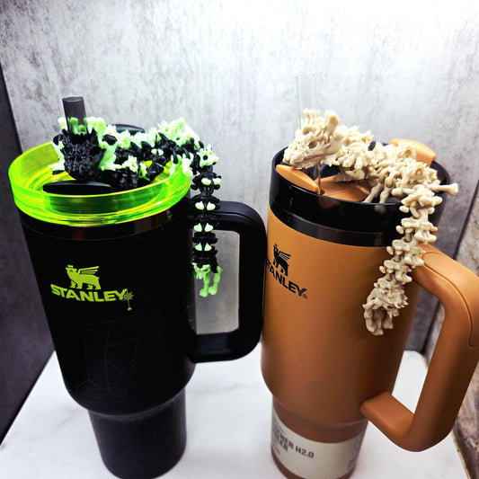 Skulls and Bones Dragon Stanley Straw Topper – Glow-in-the-Dark Halloween Tumbler Accessory Charm | Fits 20oz 30oz 40oz Stanley Cups