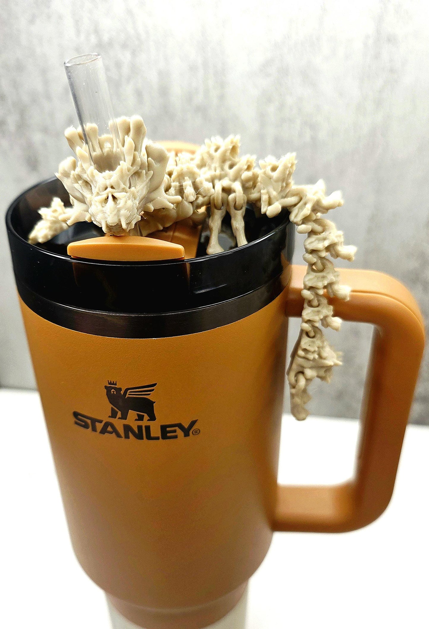 Skulls and Bones Dragon Stanley Straw Topper – Glow-in-the-Dark Halloween Tumbler Accessory Charm | Fits 20oz 30oz 40oz Stanley Cups