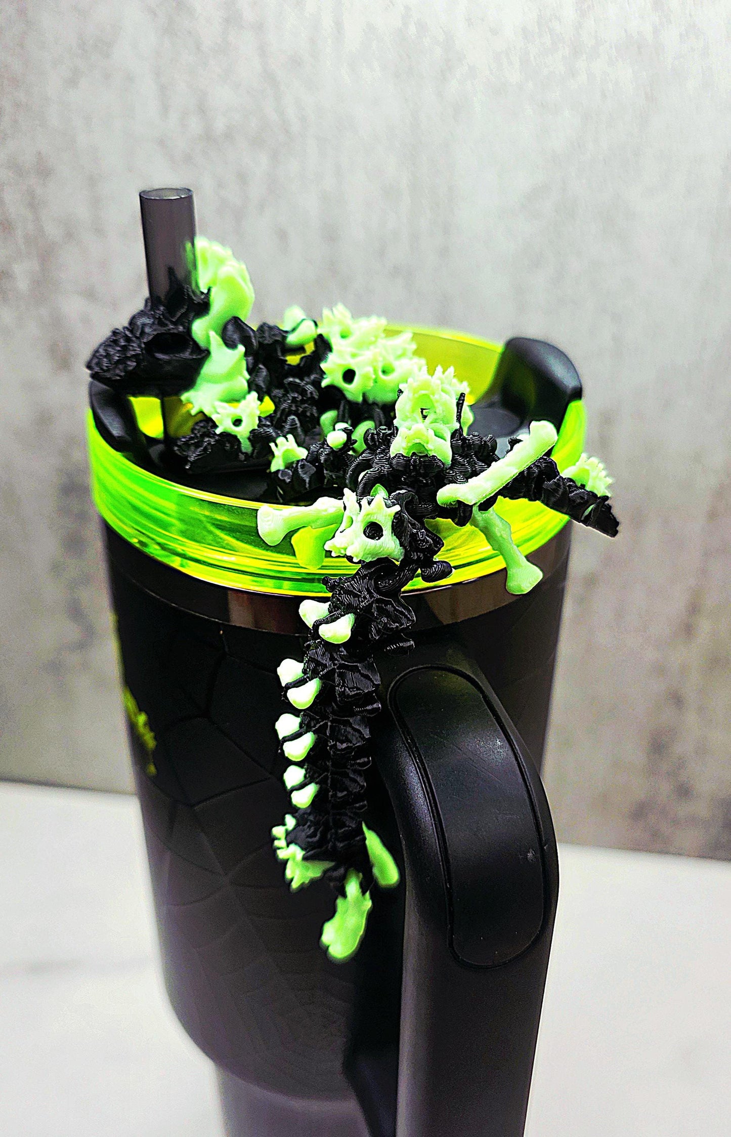 Skulls and Bones Dragon Stanley Straw Topper – Glow-in-the-Dark Halloween Tumbler Accessory Charm | Fits 20oz 30oz 40oz Stanley Cups
