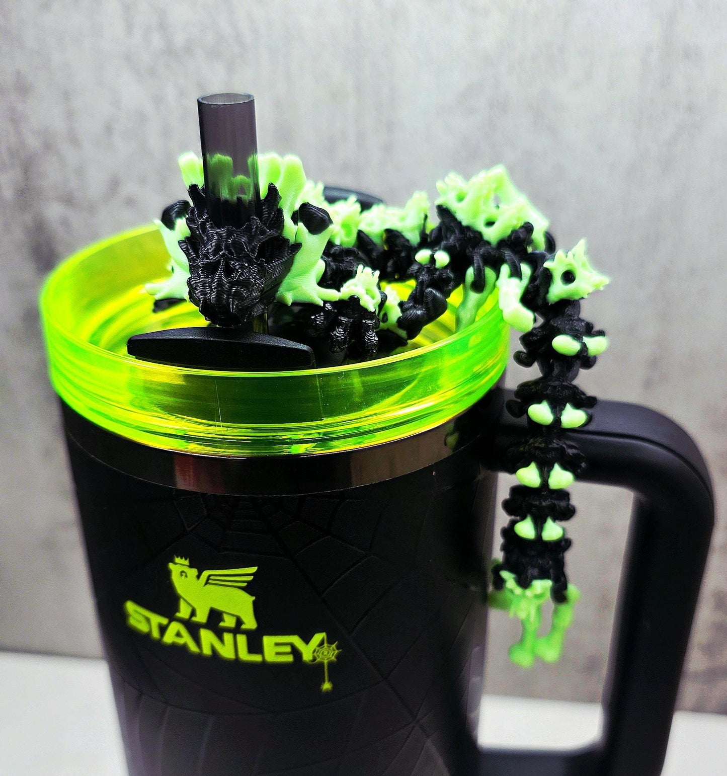 Skulls and Bones Dragon Stanley Straw Topper – Glow-in-the-Dark Halloween Tumbler Accessory Charm | Fits 20oz 30oz 40oz Stanley Cups