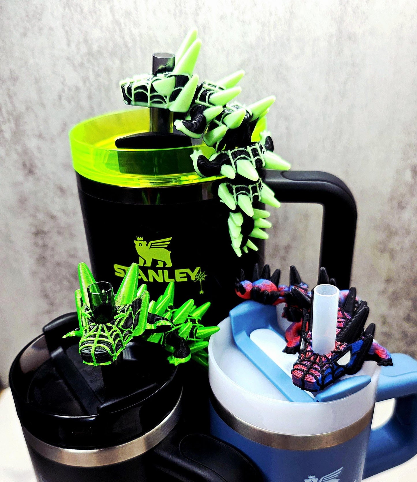 Spider Dragon Stanley Straw Topper – Webbed Spikey Scales Custom Colors & Glow-in-the-Dark Option | 20oz 30oz 40oz Tumbler Accessory Charms