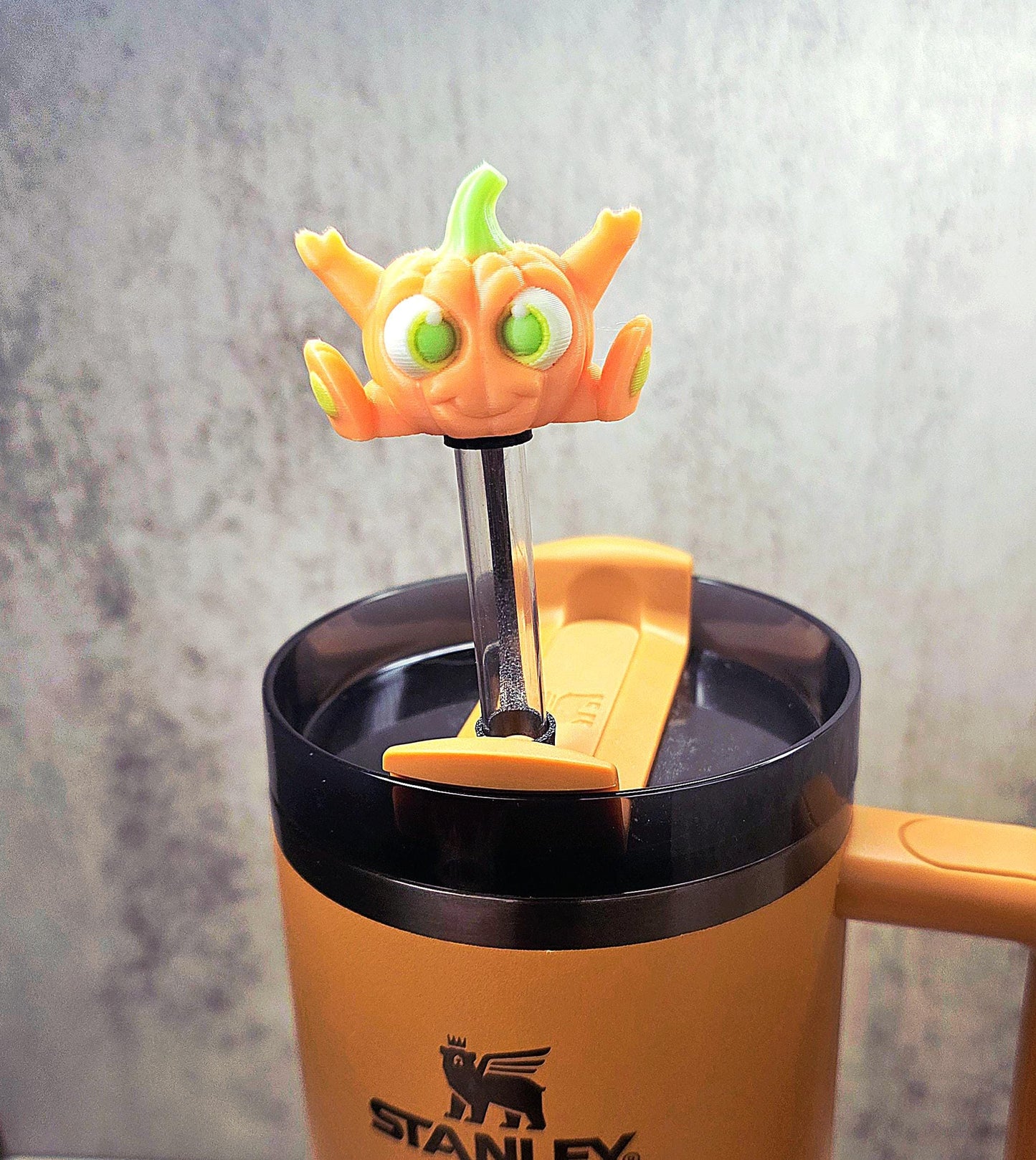 Cute Happy Baby Pumpkin Stanley Straw Cover – Glow-in-the-Dark Option | Halloween Tumbler Accessory Charm for 20oz 30oz 40oz Stanley