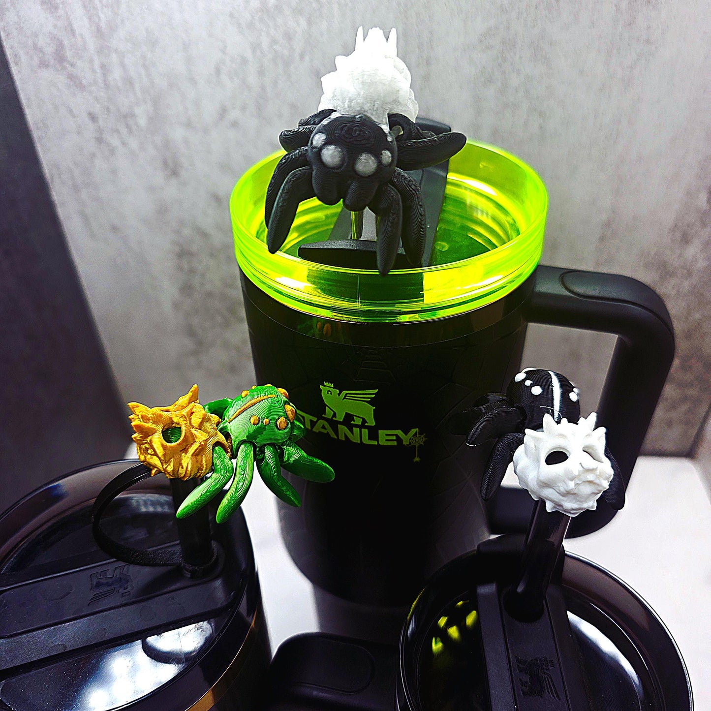 Cute Skull Spider Stanley Straw Cover – Flexible Body Skeleton Skull Custom Colors and Glow-in-the-Dark Option | Tumbler Accessory Charms