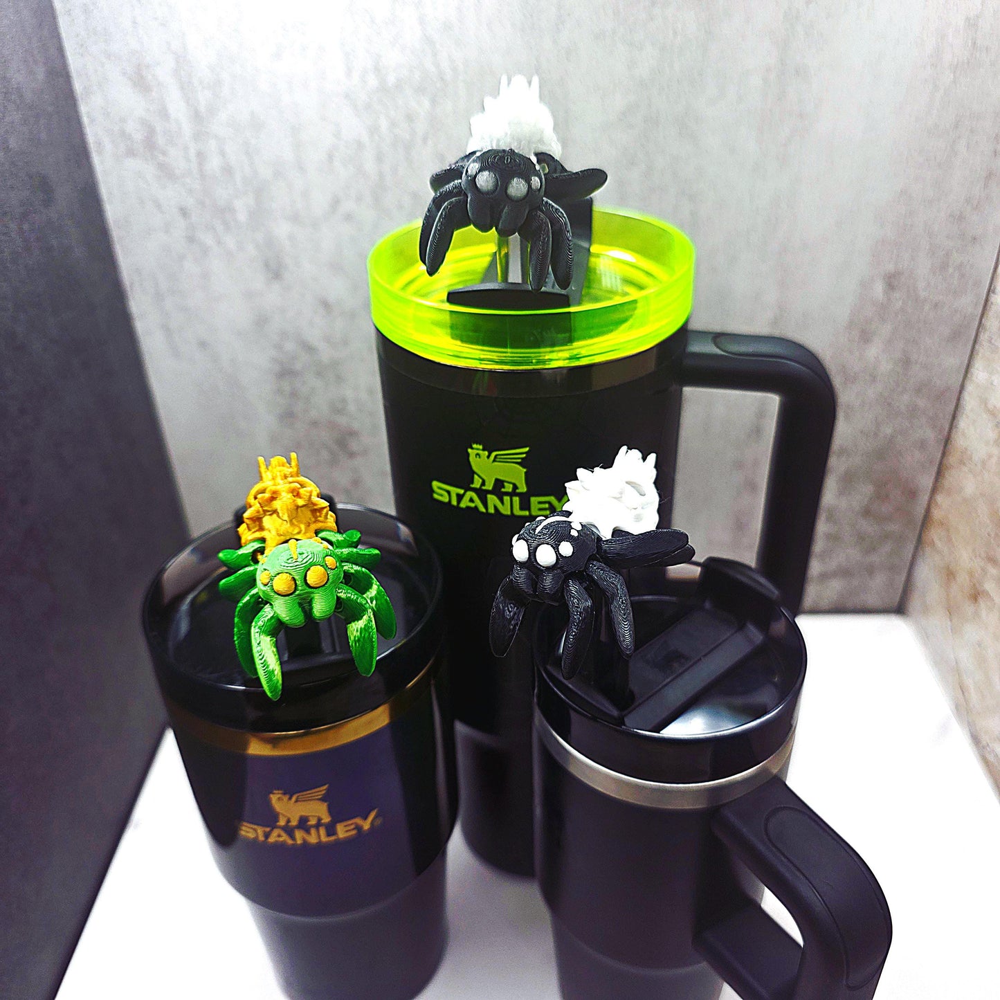 Cute Skull Spider Stanley Straw Cover – Flexible Body Skeleton Skull Custom Colors and Glow-in-the-Dark Option | Tumbler Accessory Charms