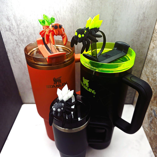 Cute Crystal Spider Stanley Straw Cover Flexible Body Crystal Gemstone Custom Colors and Glow-in-the-Dark Option | Tumbler Accessory Charms