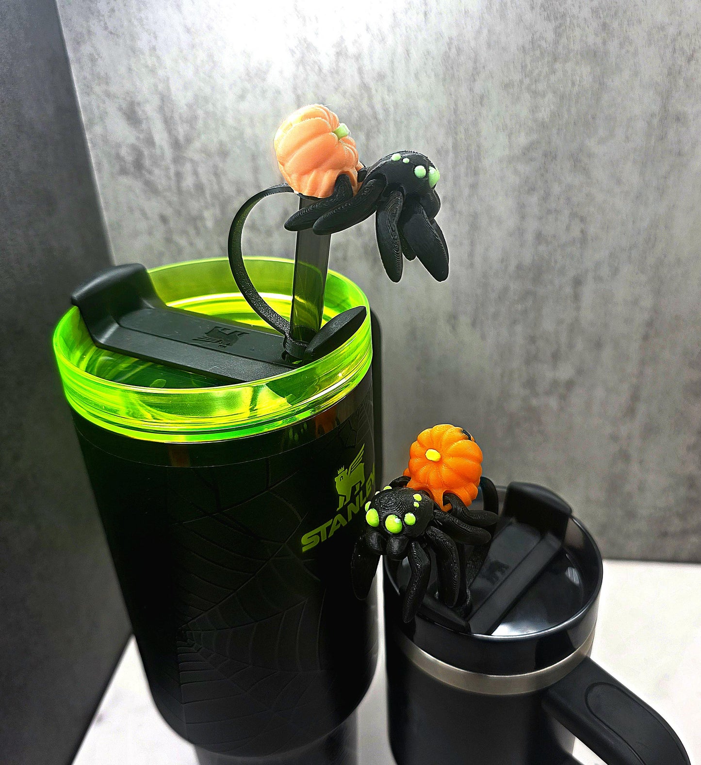 Cute Jack O Lantern Pumpkin Spider Stanley Straw Cover Flexible Body Custom Colors and Glow-in-the-Dark Option | Tumbler Accessory Charms