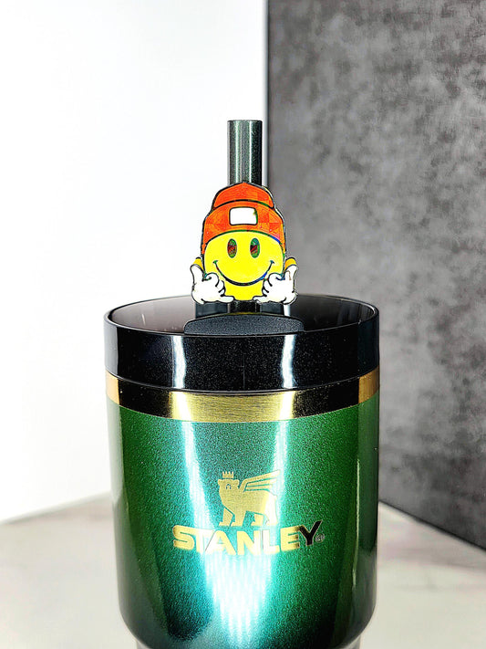 Hang Loose Smiley Face Straw Topper Charm – 3D Tumbler Accessory for 7–10mm Straws | Fun & Vibrant Drink Charm | Custom Color Options