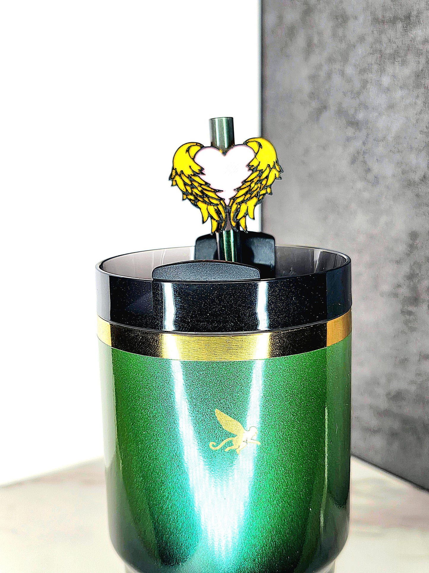 Angel Wings Heart Straw Topper – Custom Color Tumbler Accessory | 3D Printed Charm for 7–10mm Straws | Symbol of Love & Protection