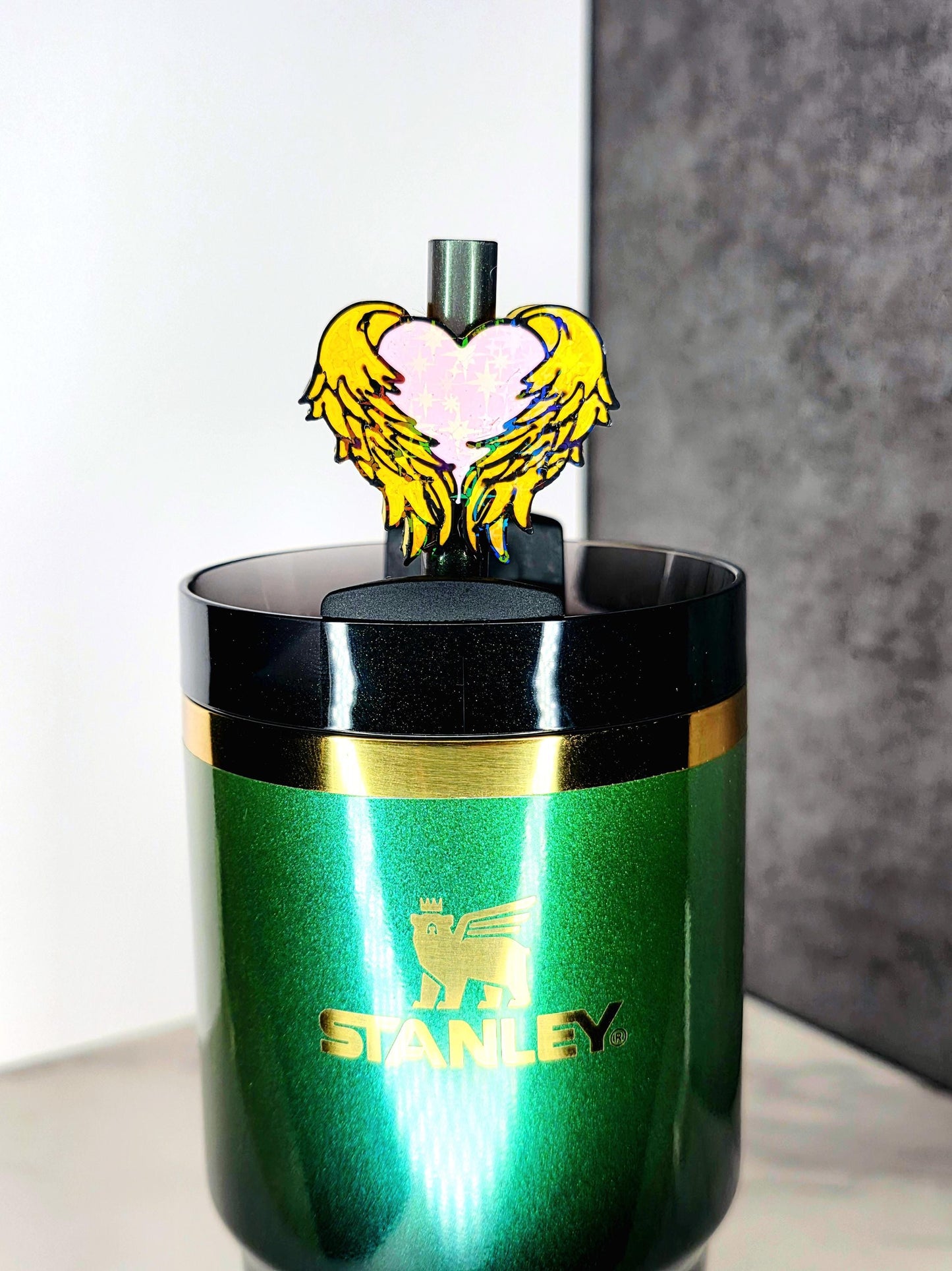 Angel Wings Heart Straw Topper – Custom Color Tumbler Accessory | 3D Printed Charm for 7–10mm Straws | Symbol of Love & Protection