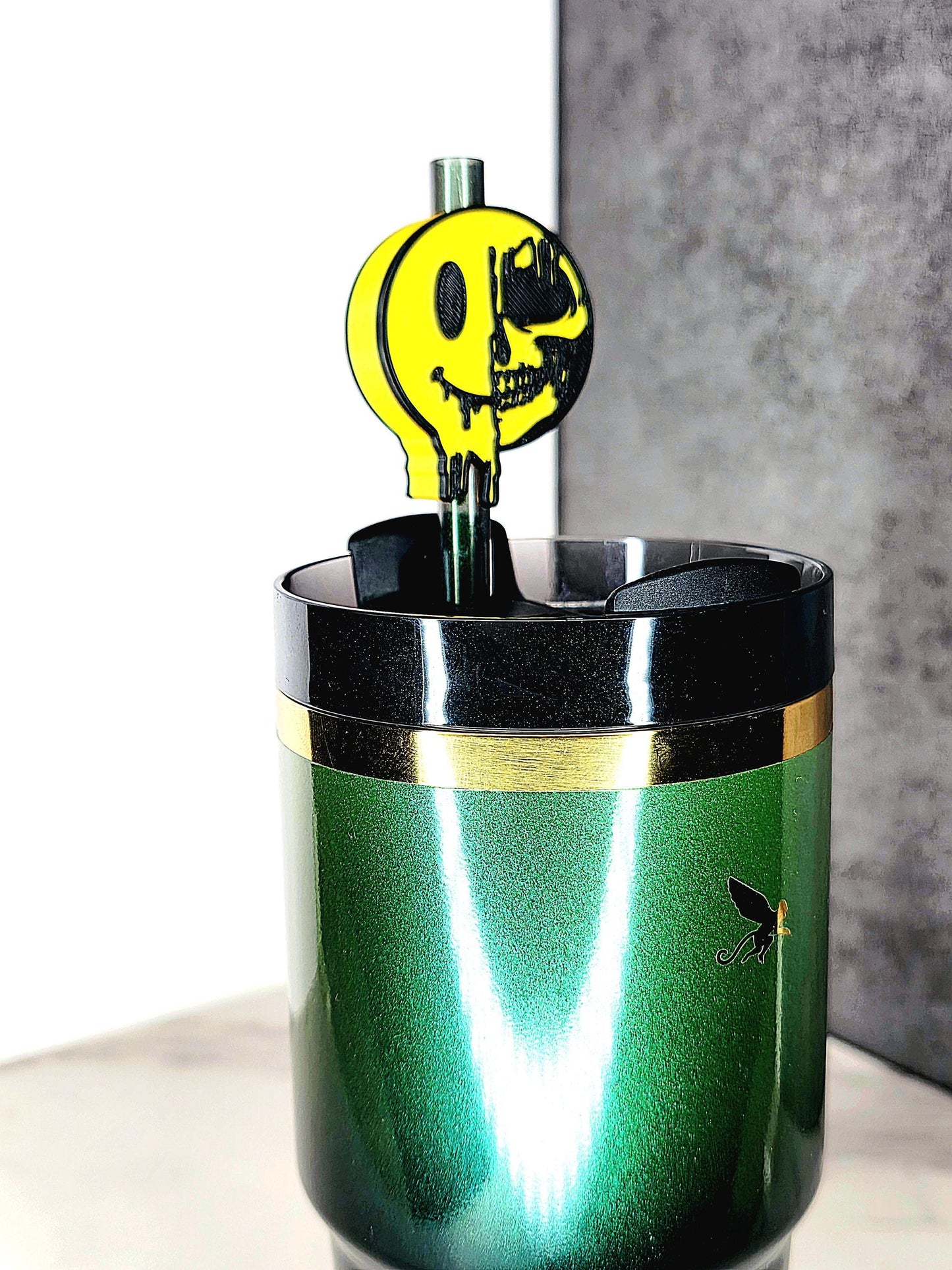 Melting Skull Smiley Straw Topper Charm – Half Skull Half Smile Design | 3D Printed Tumbler Accessory | Fits 7–10mm Straws | Custom Colors