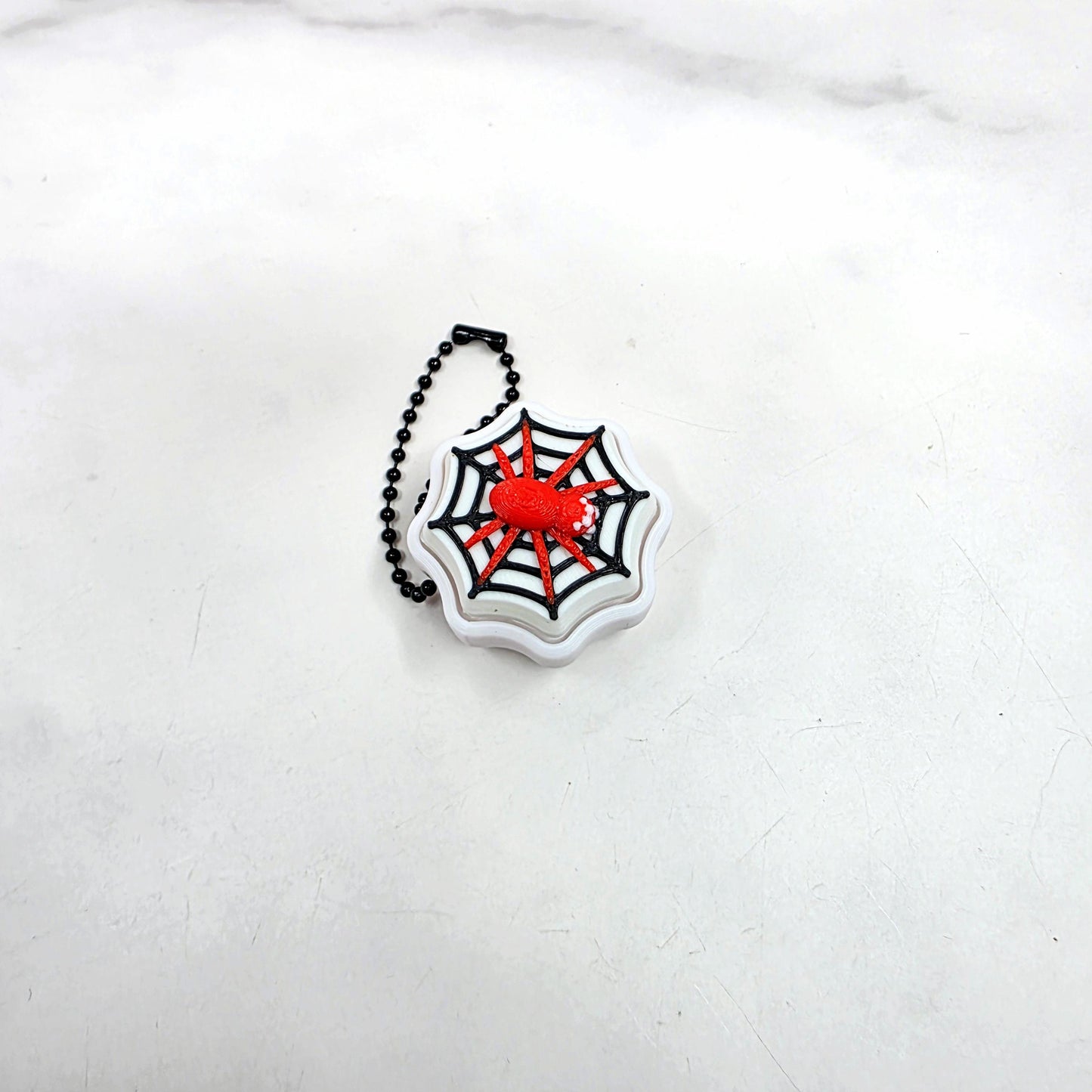 3D Printed Spider on Spiderweb Fidget Clicker Keychain | Spooky Halloween Stress Relief for Keys, Bags, and Tumblers