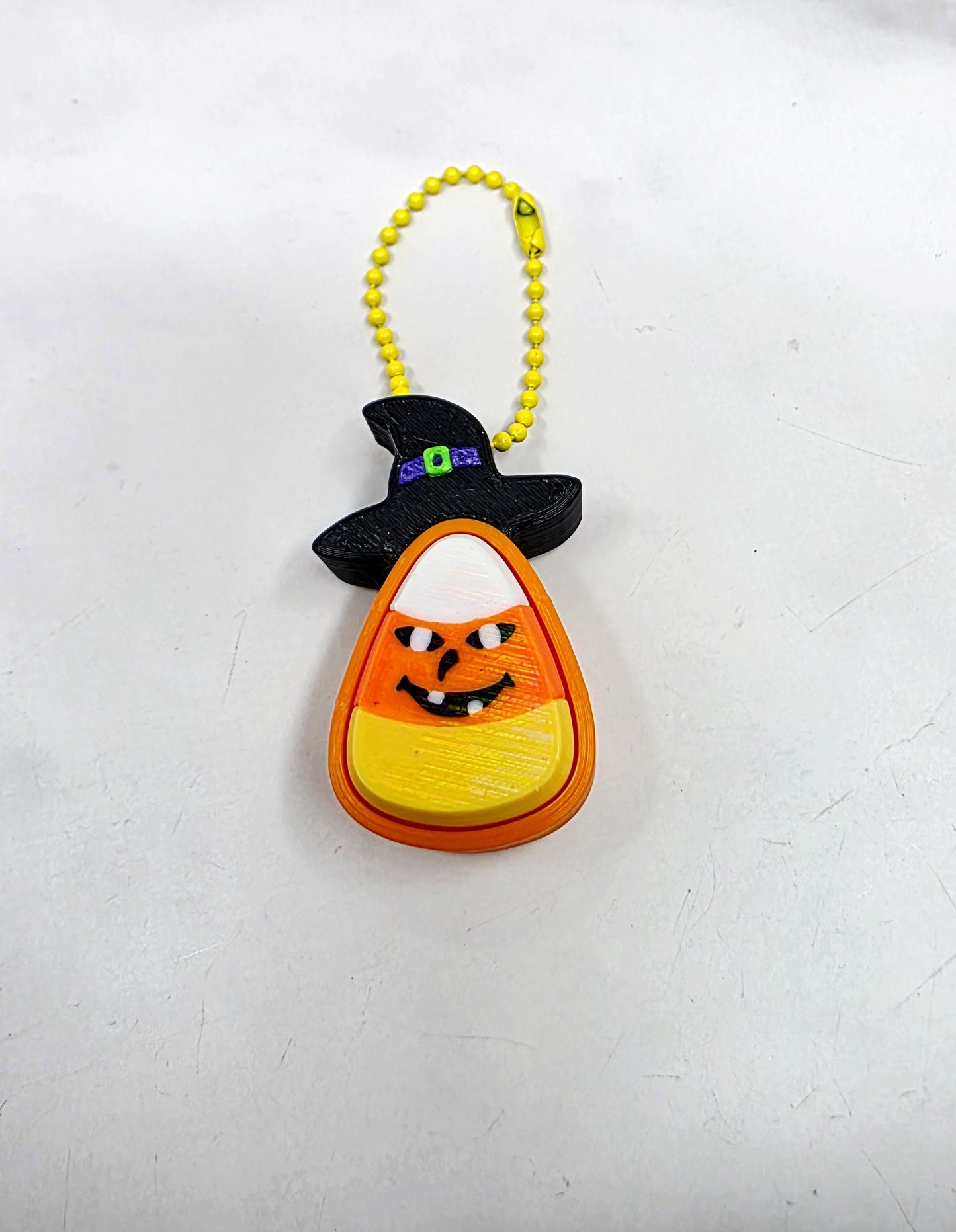 3D Printed Spooky Candy Corn Fidget Clicker Keychains | Vampire Bat, Witch & Kitty Halloween Holographic Key Charms