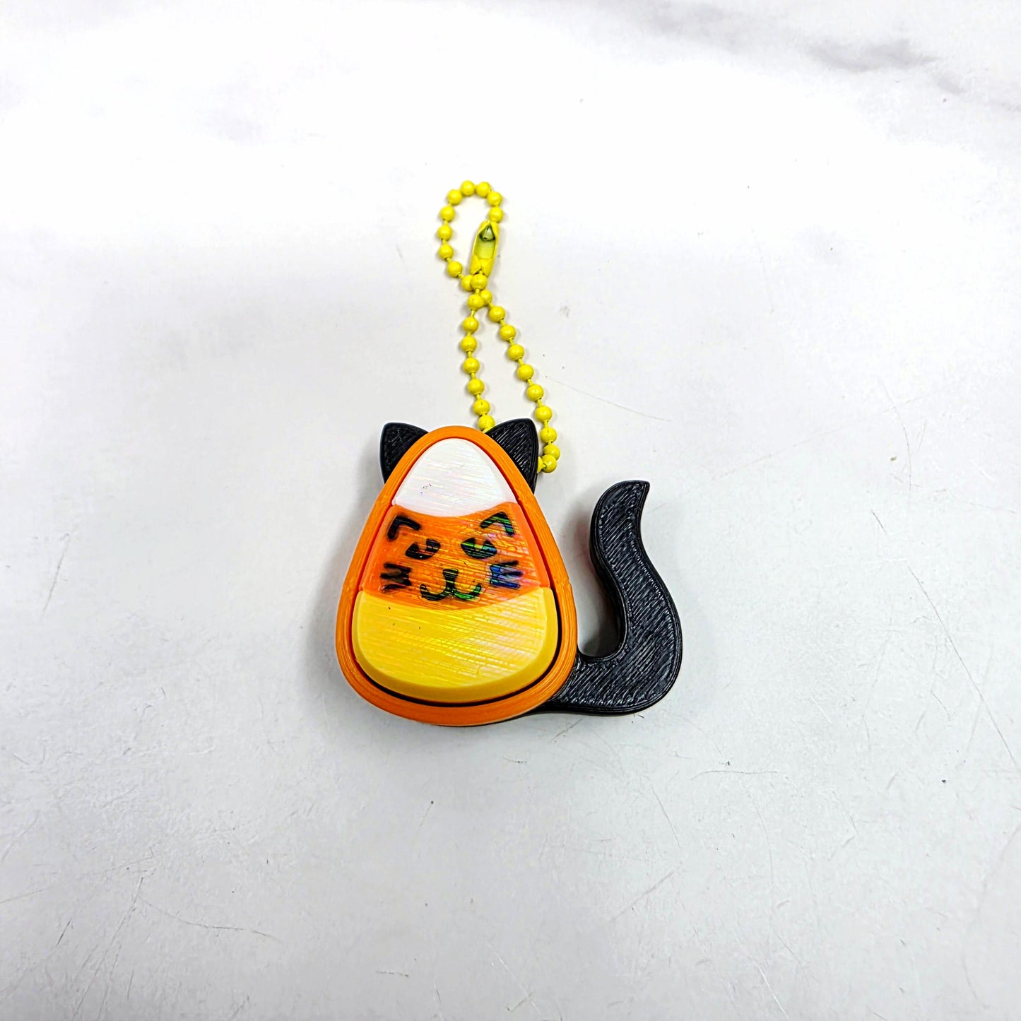 3D Printed Spooky Candy Corn Fidget Clicker Keychains | Vampire Bat, Witch & Kitty Halloween Holographic Key Charms