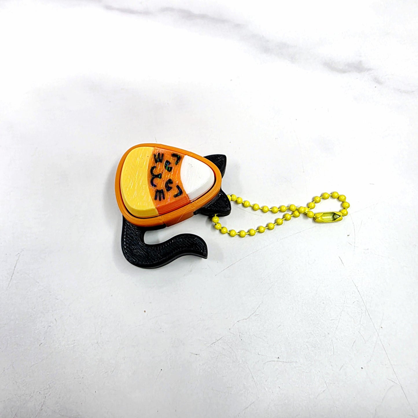 3D Printed Spooky Candy Corn Fidget Clicker Keychains | Vampire Bat, Witch & Kitty Halloween Holographic Key Charms
