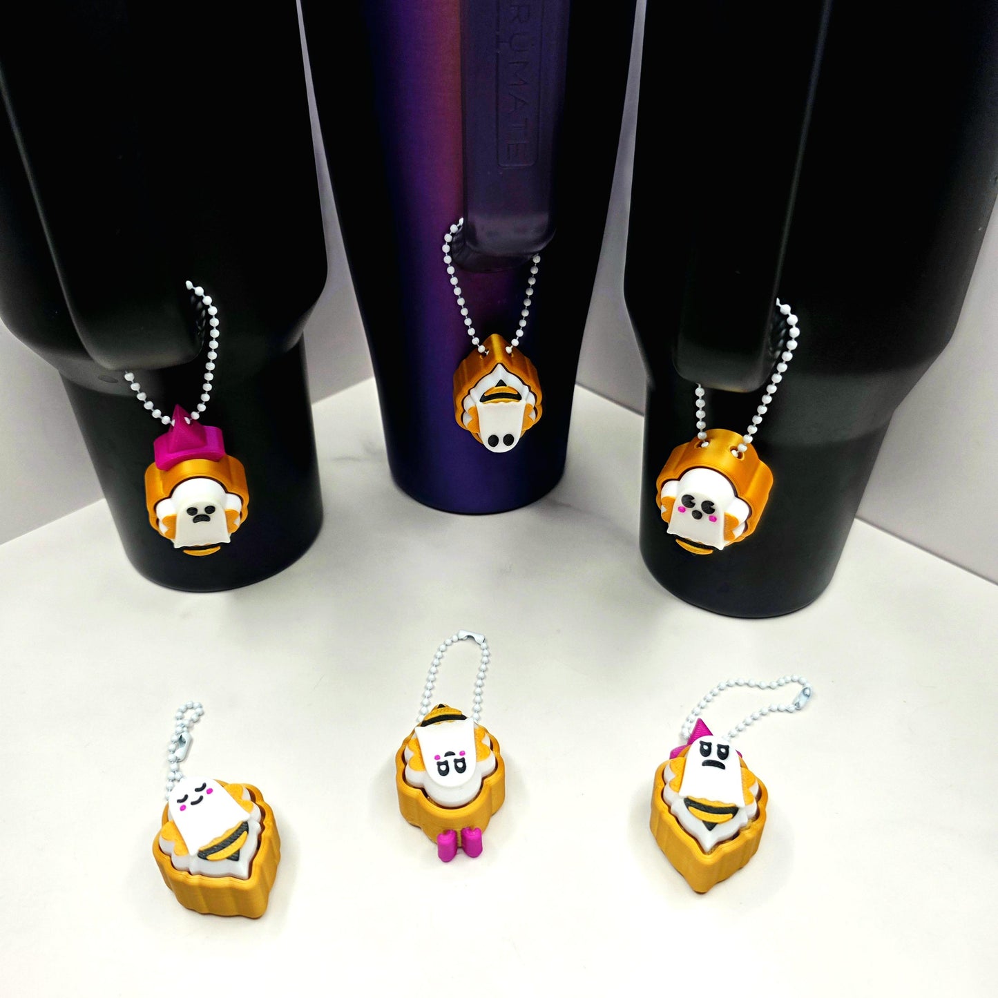 3D Printed Boo-Bee Ghost Fidget Clicker Keychains | Halloween Bee Ghost Charms in 6 Spooky Styles & 3 Body Designs