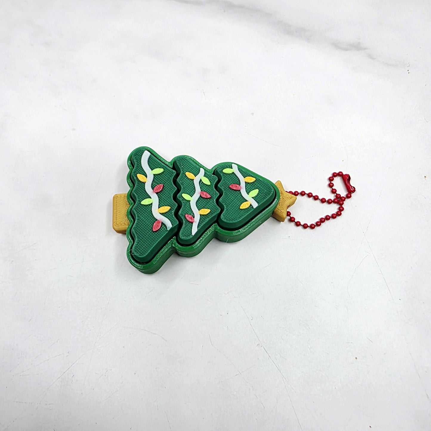 3D Printed Christmas Tree Fidget Clicker Keychains | Holiday Stress Relief with Star, Lights & Lil Deborah Tree Design