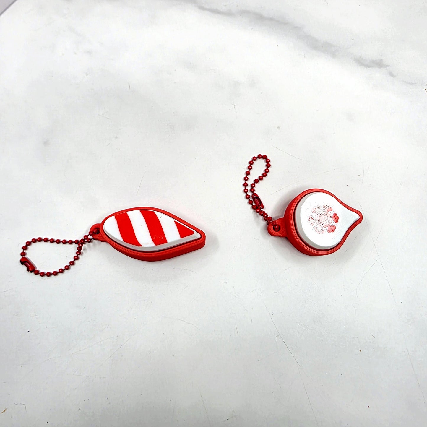 3D Printed Christmas Ornament Fidget Clicker Keychains | Snowflake or Stripe Design | Long & Short Ornament Bases
