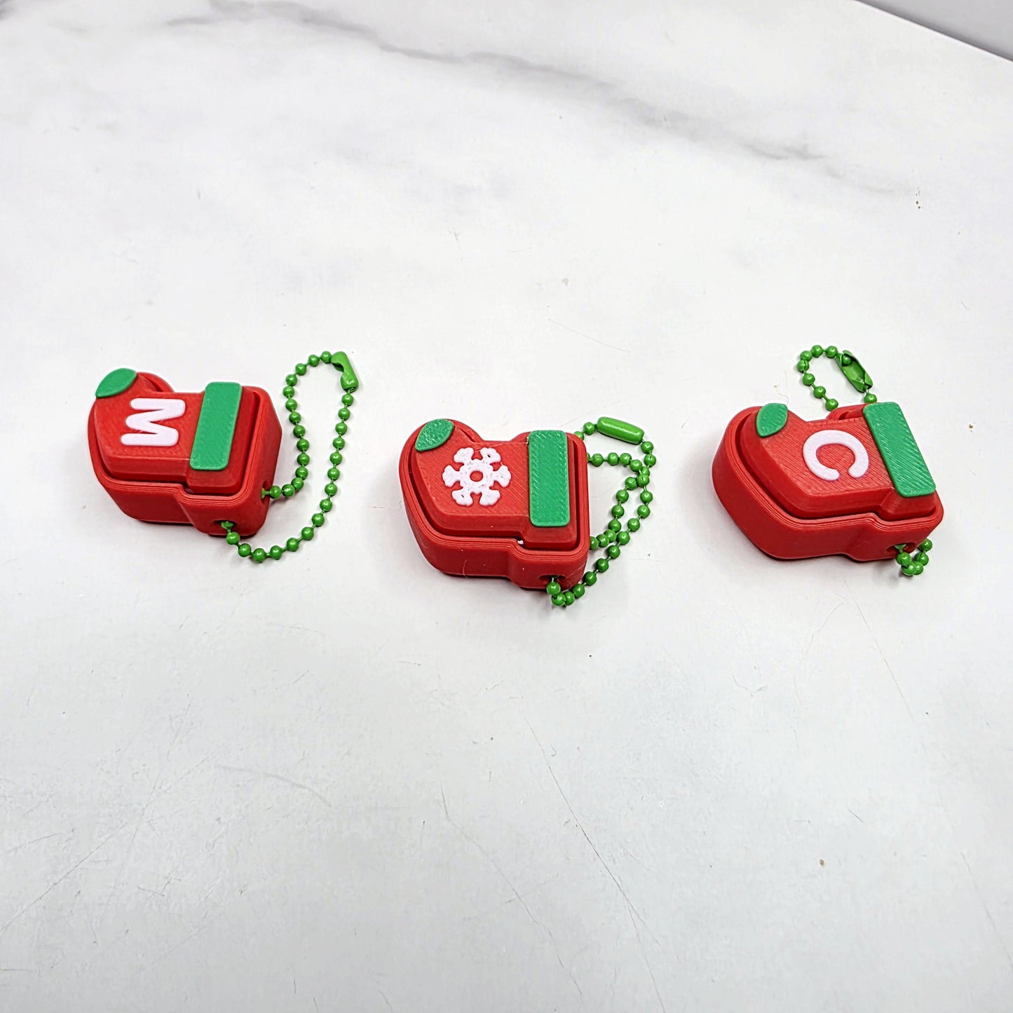 3D Printed Christmas Stocking Fidget Clicker Keychain | Personalized Initial or Symbol | Holiday Stress Relief Gift