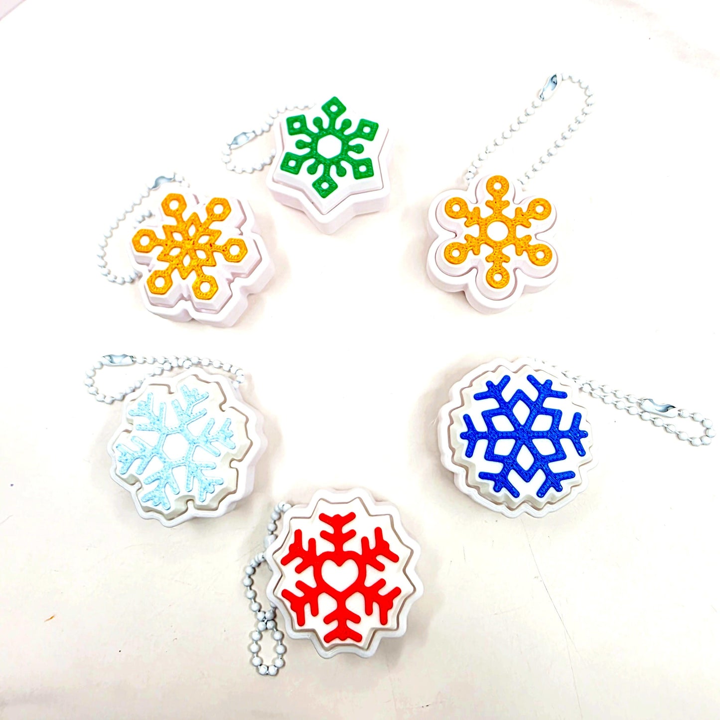 3D Printed Snowflake Fidget Clicker Keychains | 6 Unique Flake Designs | Custom Color Holiday Stress Relief