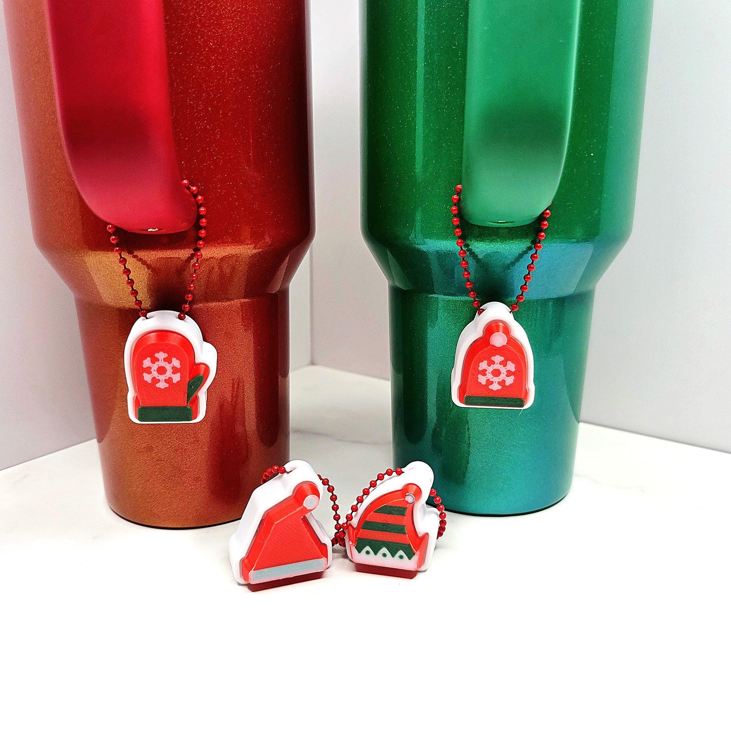 3D Printed Cozy Christmas Fidget Clicker Keychains | Elf Hat, Santa Hat, Beanie & Mitten Holiday Stress Relief Charms