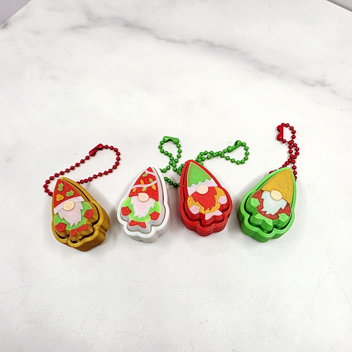 3D Printed Christmas Gnome Fidget Clicker Keychains | Standard, Elf Hat, Lit & Kiss Me Gnome Holiday Stress Relief Charms