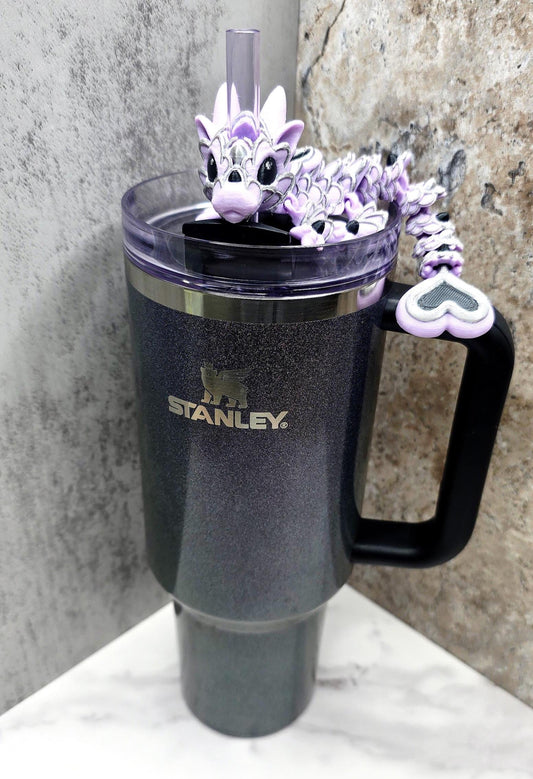 Spellcast Heart Dragon Straw Topper for Stanley Tumblers | Lavender Silver Black Halloween Accessory Fits 20oz 30oz 40oz Stanley Tumbler