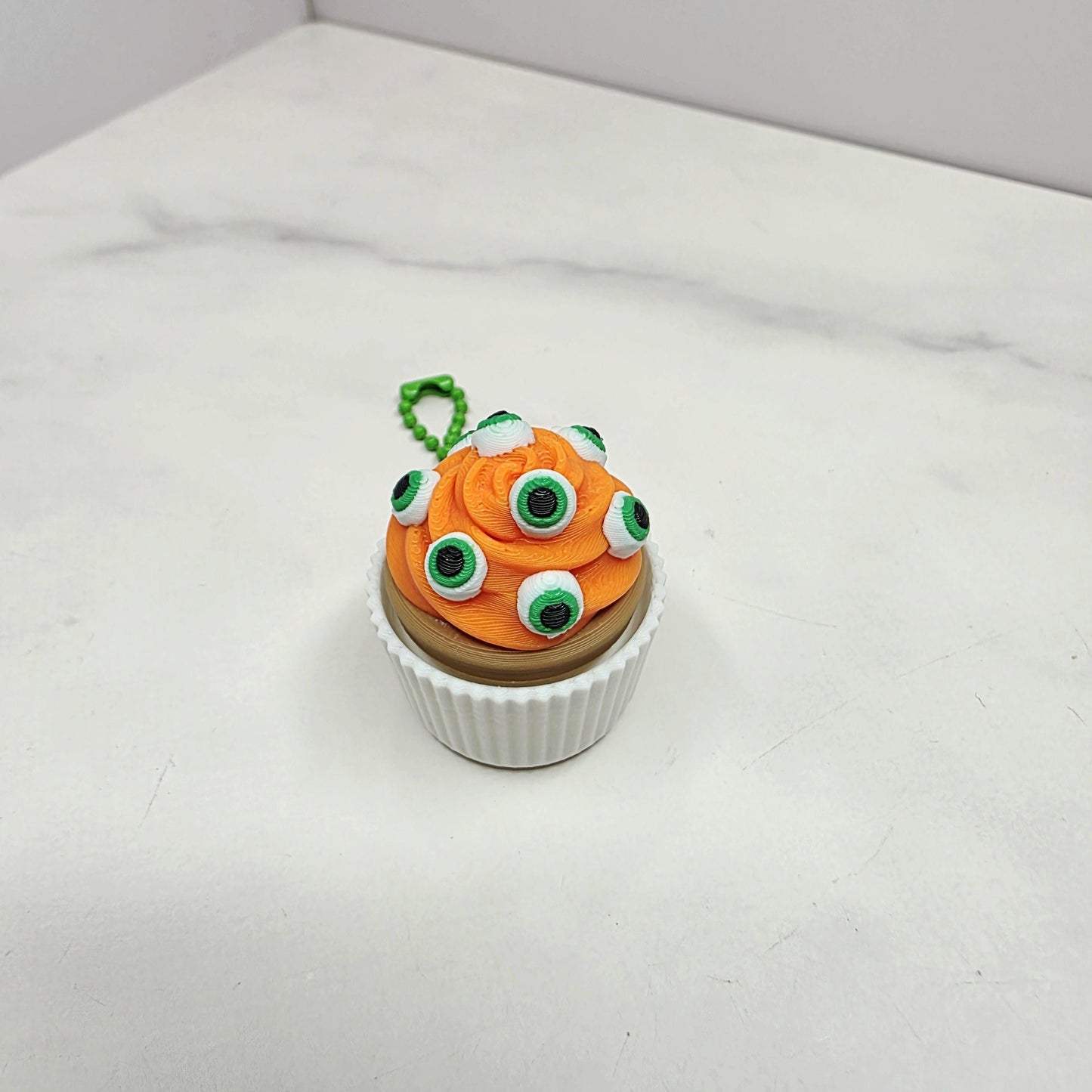 Spooky Halloween Cupcake Fidget Keychain Clicker Charms | Skull, Eyeball, Bat, Ghost & Witch Hat Toppings for Keys, Tumblers, Bags, and More