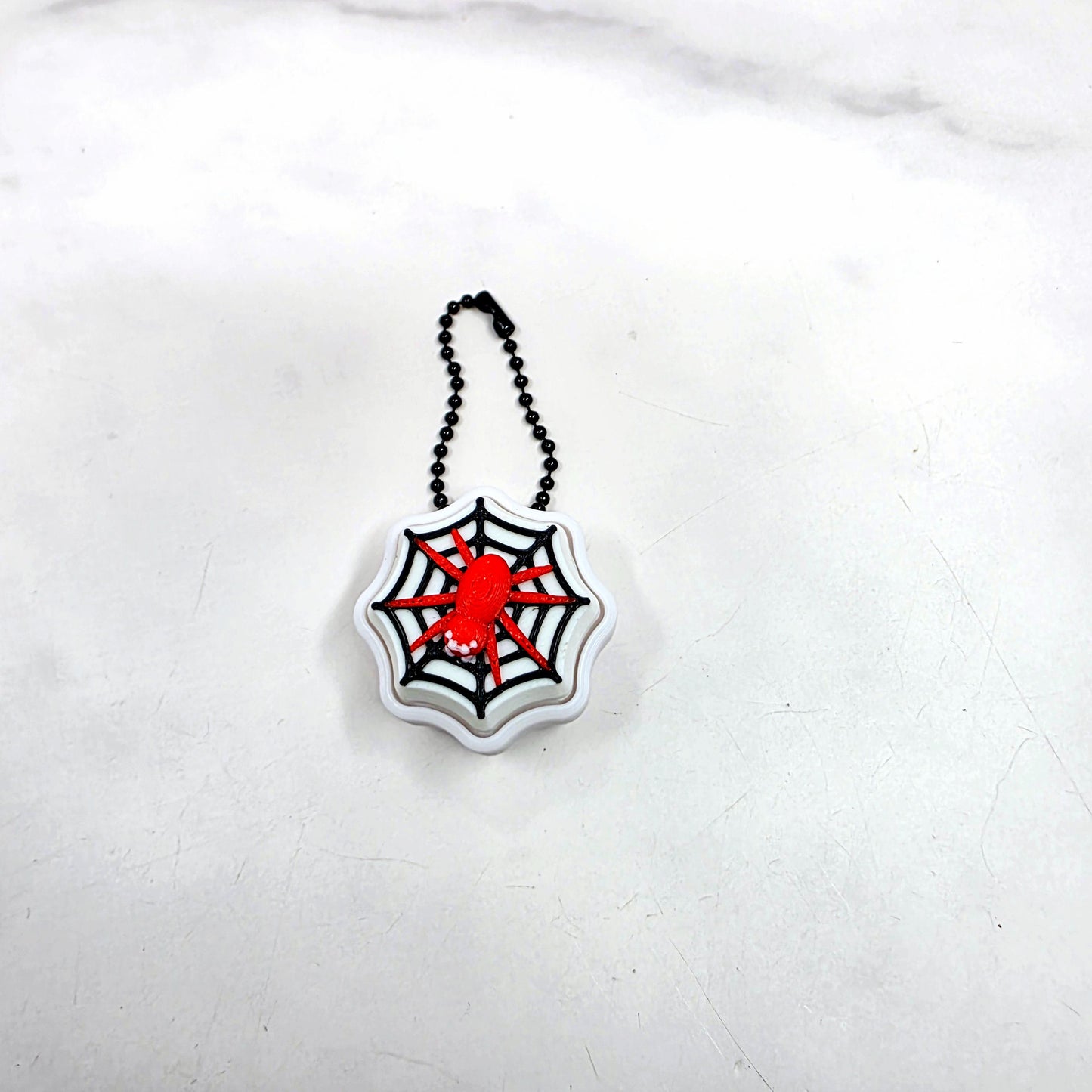 3D Printed Spider on Spiderweb Fidget Clicker Keychain | Spooky Halloween Stress Relief for Keys, Bags, and Tumblers