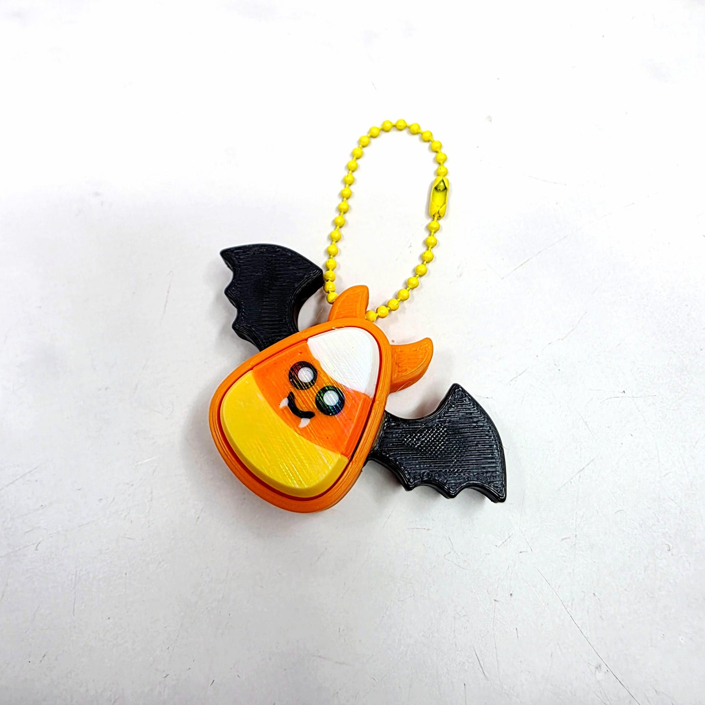 3D Printed Spooky Candy Corn Fidget Clicker Keychains | Vampire Bat, Witch & Kitty Halloween Holographic Key Charms
