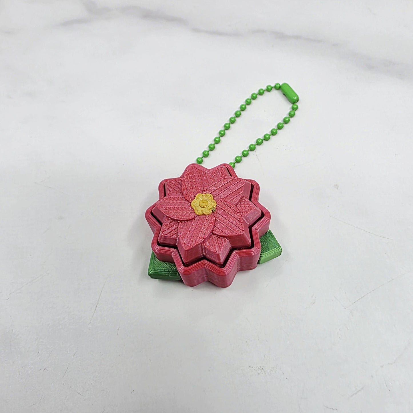 3D Printed Poinsettia & Christmas Wreath Fidget Clicker Keychains | Holiday Stress Relief Toys for Keys, Bags and Stockings