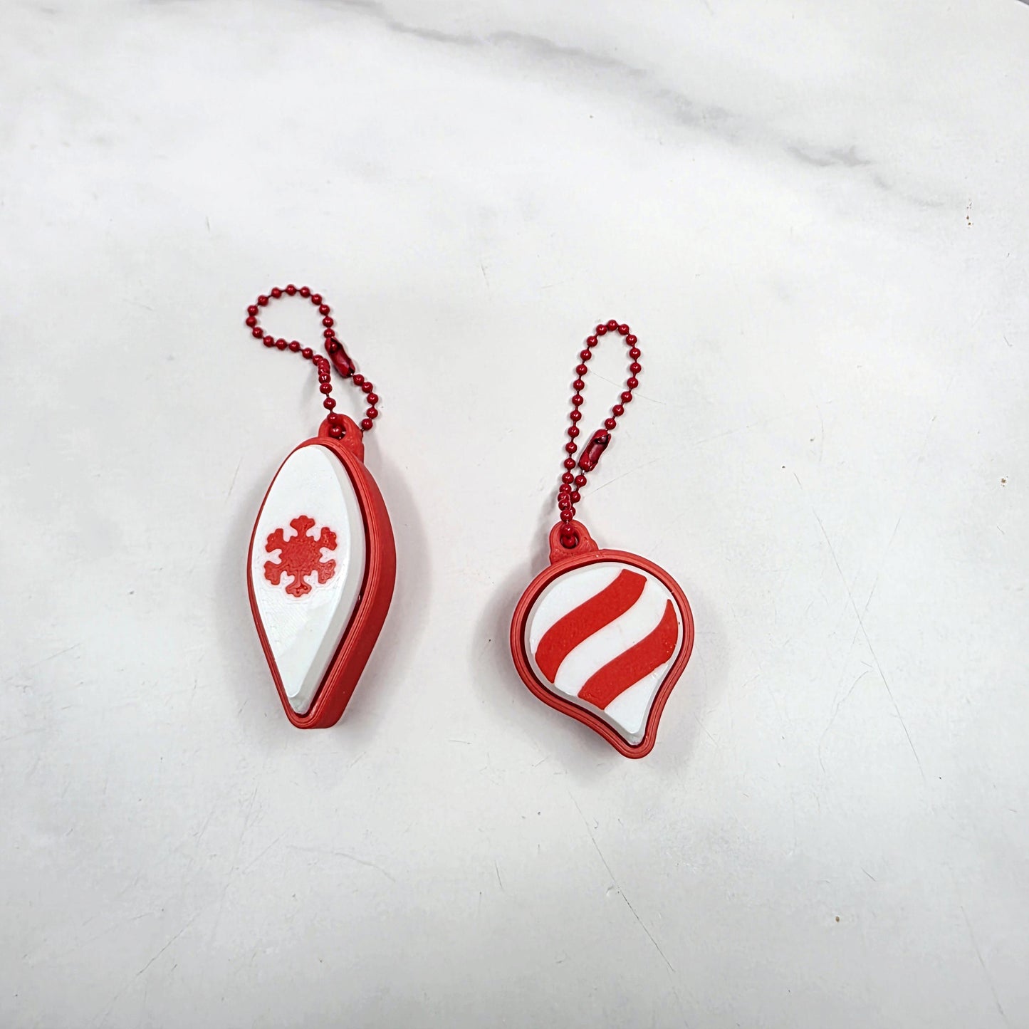 3D Printed Christmas Ornament Fidget Clicker Keychains | Snowflake or Stripe Design | Long & Short Ornament Bases